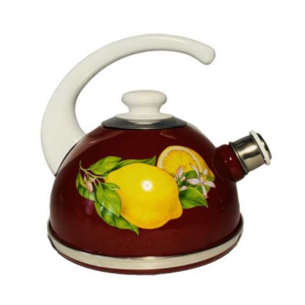 Kettle 2.5l. (cons. pen) - burgundy / lemons (decor - stainless steel on white) T04/25/01/35/H03